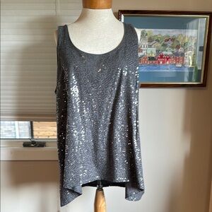 Kate Hill Silver Sequin Asymmetrical Tank Top